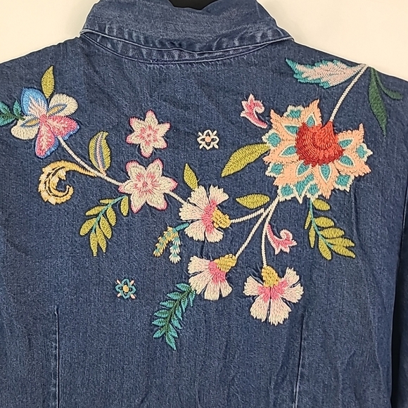 Johnny Was Malaya Denim Shirt Dress Embroidered Sz XS - Picture 8 of 9